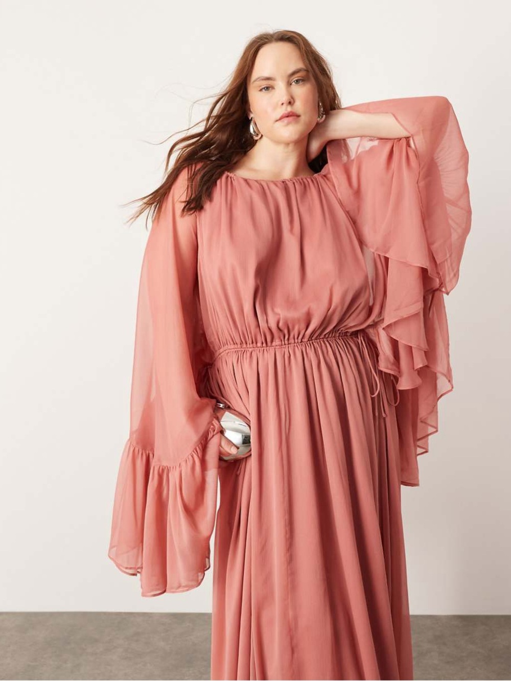 ASOS EDITION Curve | Chiffon Extreme Sleeve Maxi Ruffles - Dusky Pink